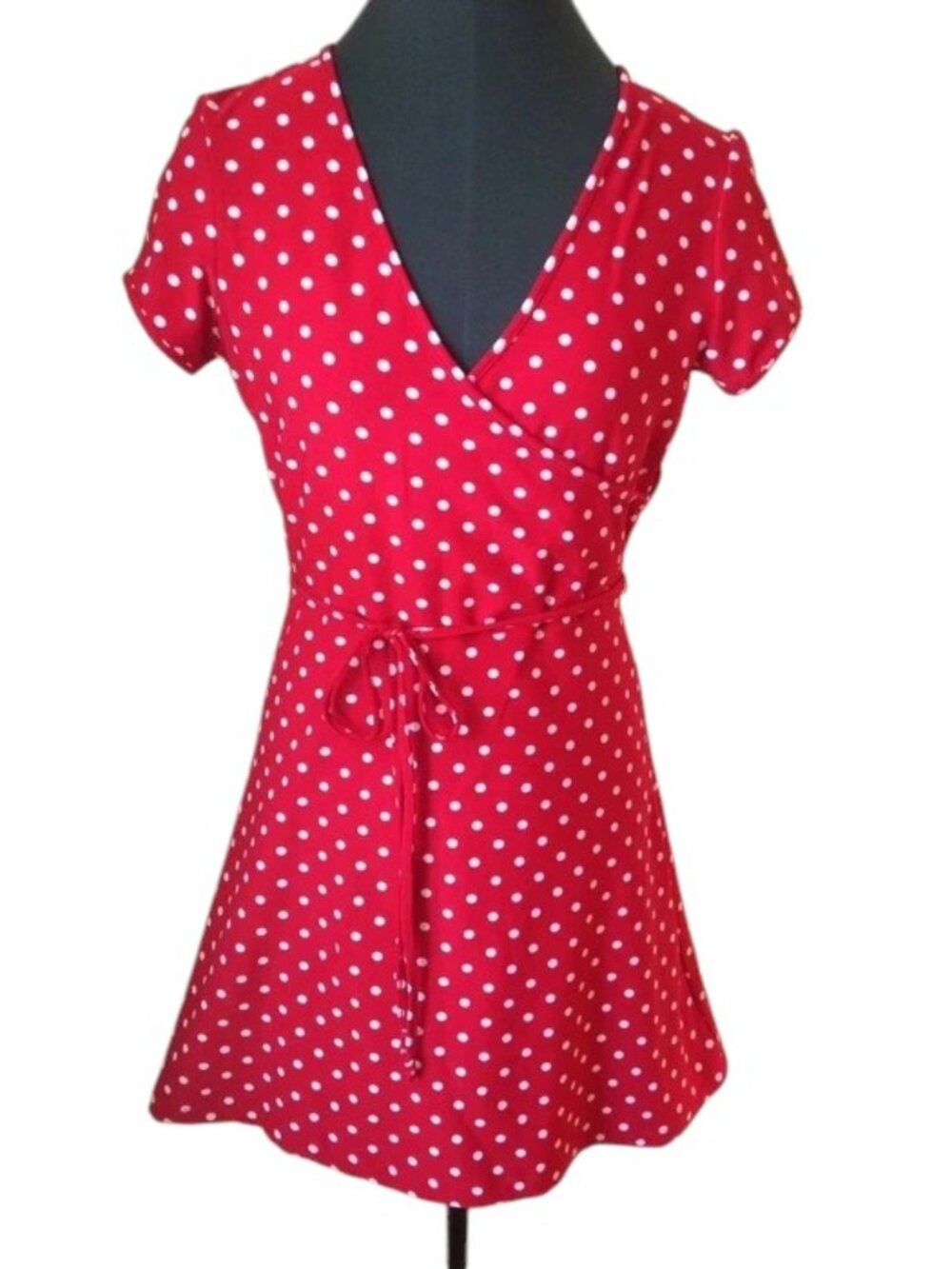 Hot Tempered Red & White Polka Dot Faux-Wrap Dress
